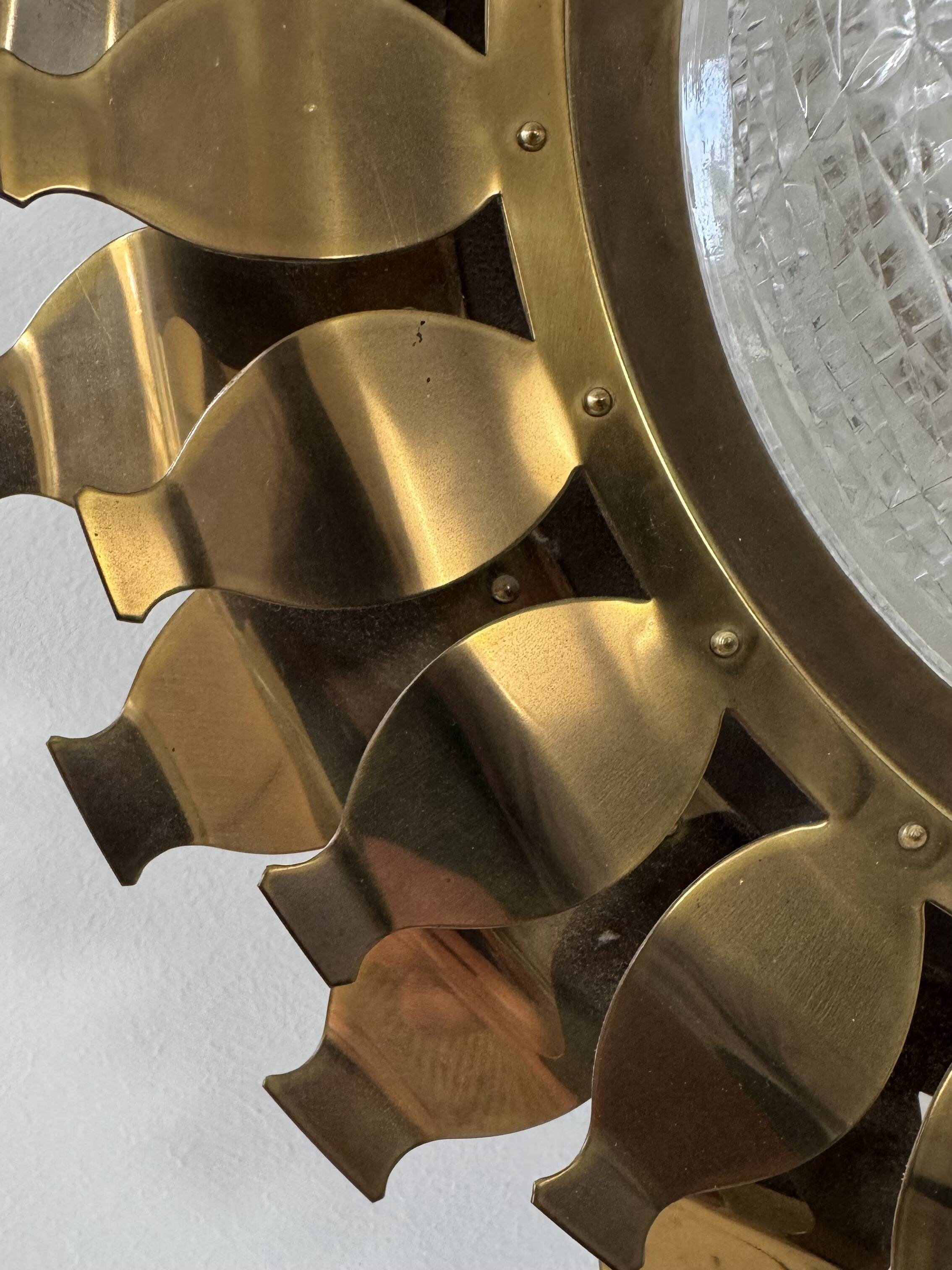 Vintage brass and pressed glass wall light, Sweden, 1960.