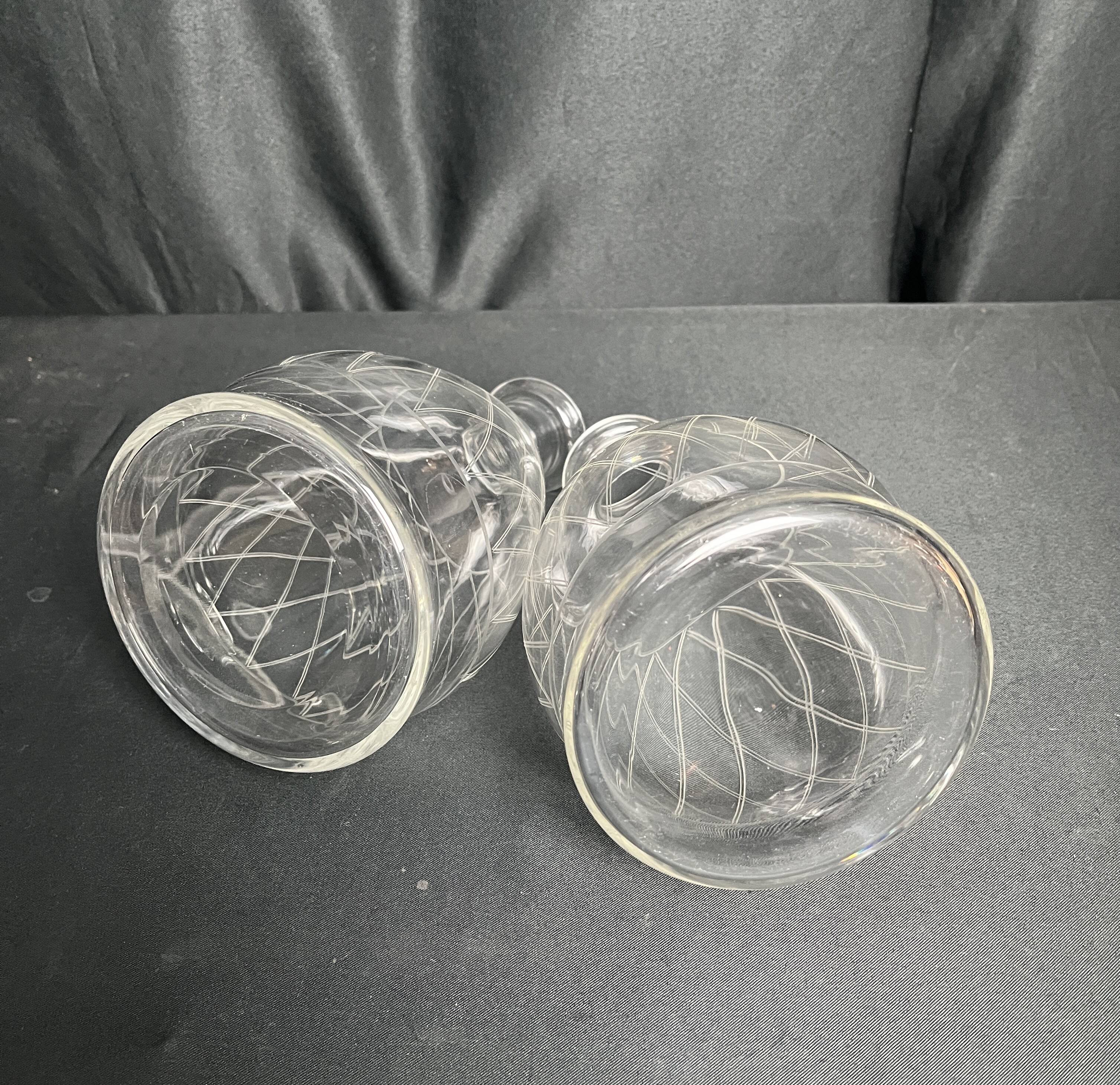 Tableware, two engraved crystal carafes with stoppers from around 1940.