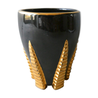 Vase art deco en céramique noire et dorée Letalle Saint Clément
