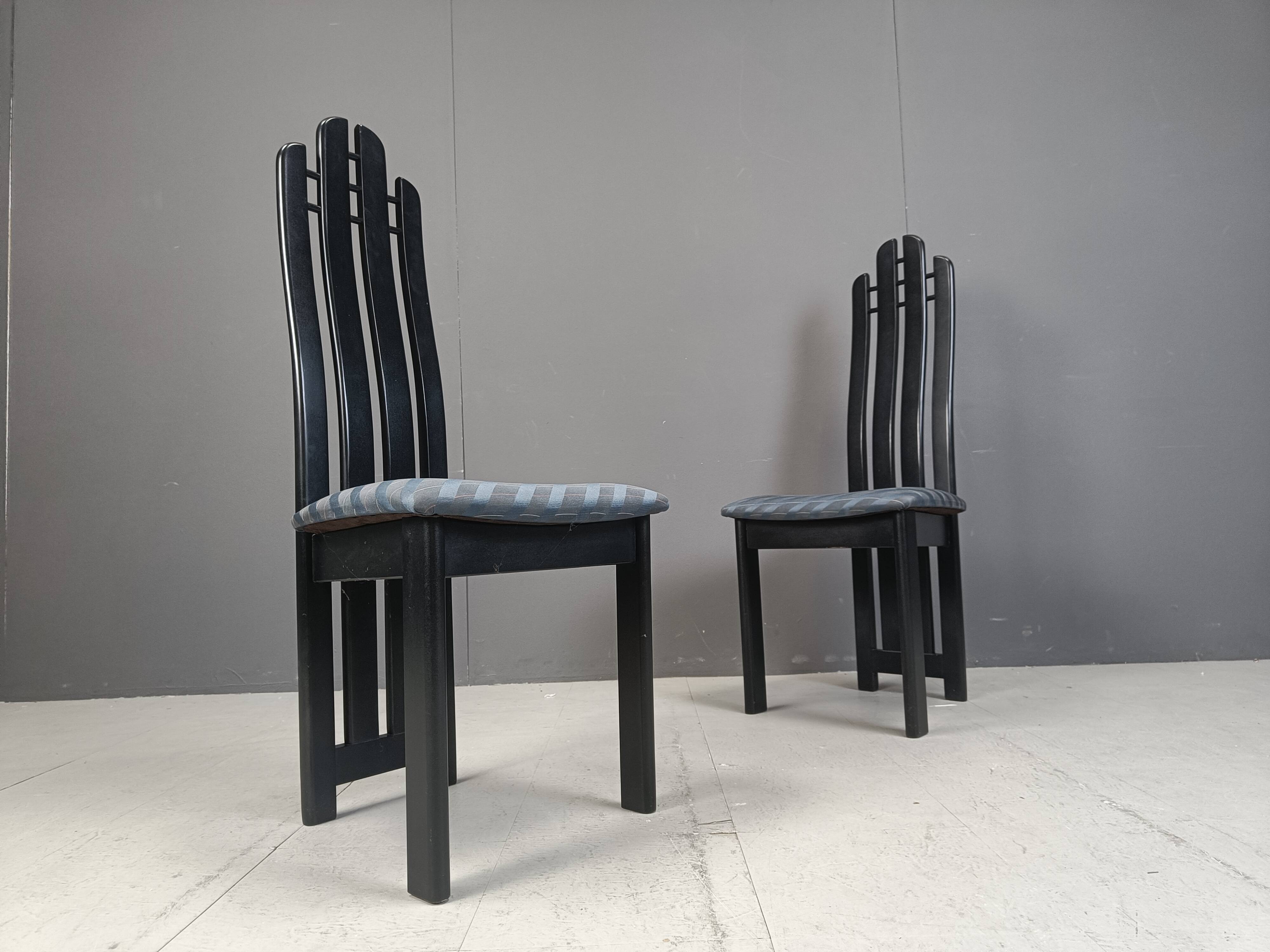 Vintage post modern black wooden dining chairs, 1980s