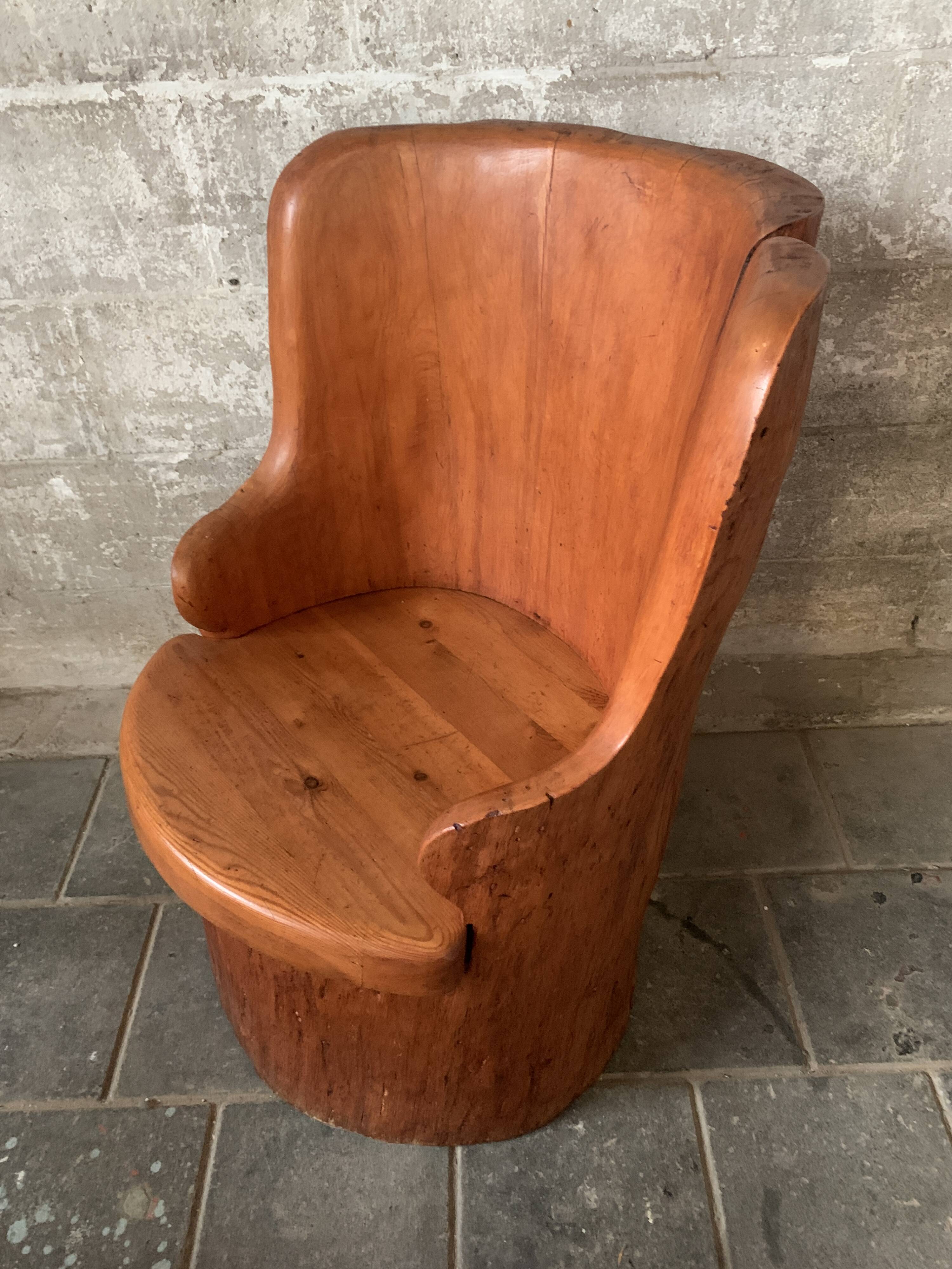 Scandinavian Swedish pine log stump chair "kubbstol" 1970s