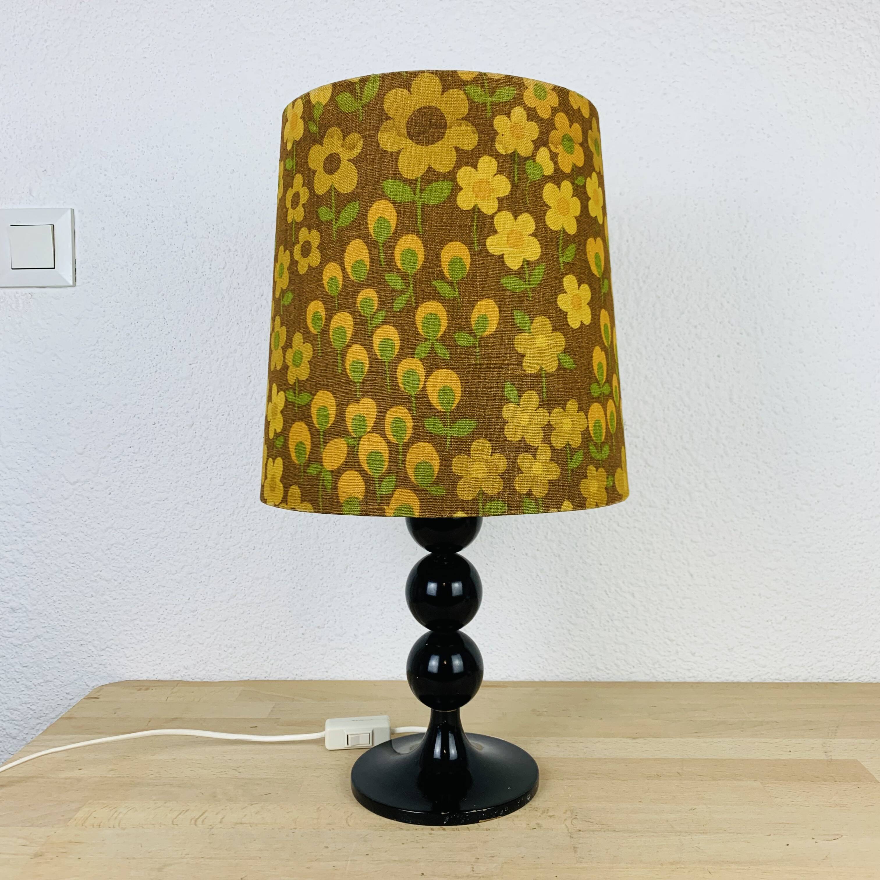 Black turned wood lamp seventies flower lampshade