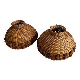 Pair of vintage wicker lampshades