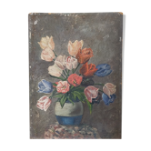 Tableau huile sur carton les tulipes écloses années 30