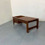 Table d'appoint mid-century moderne à lattes en teck avec support pour plantes, 1960s