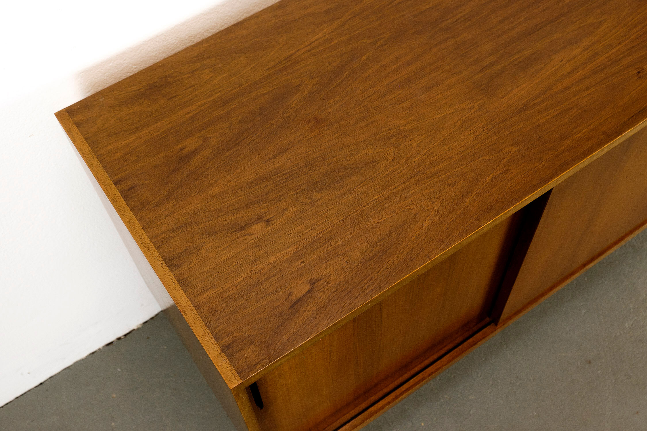 Midcentury Walnut Sideboard with sliding doors and drawers, 1950s