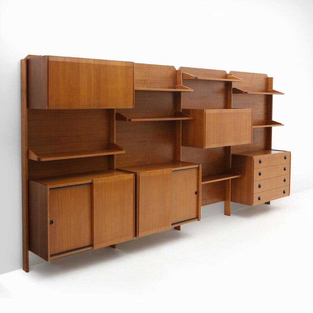 Wall unit with shelves, drawers and cabinets, 1960s.