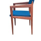Fauteuil Thonet original des années 1960 en tissu bleu et noyer
