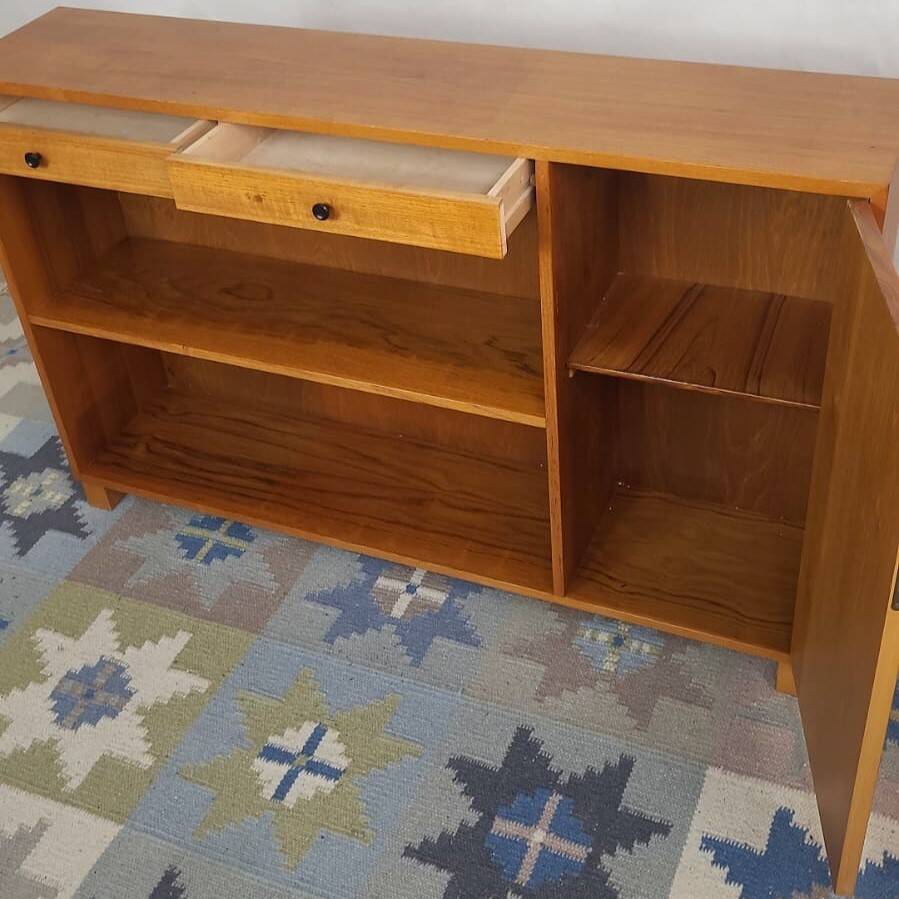 Low Scandinavian bookcase with 2 drawers and a side door – Denmark 1960