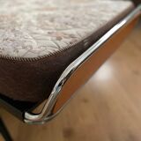 Pair of teak and chrome beds with mattress