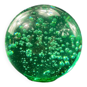 Large Sulphide Ball Paperweight in Green Stained Glass