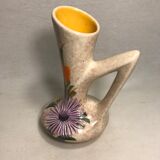 Former pitcher Vallauris enamelled Tess ceramic + painted flower Vintage