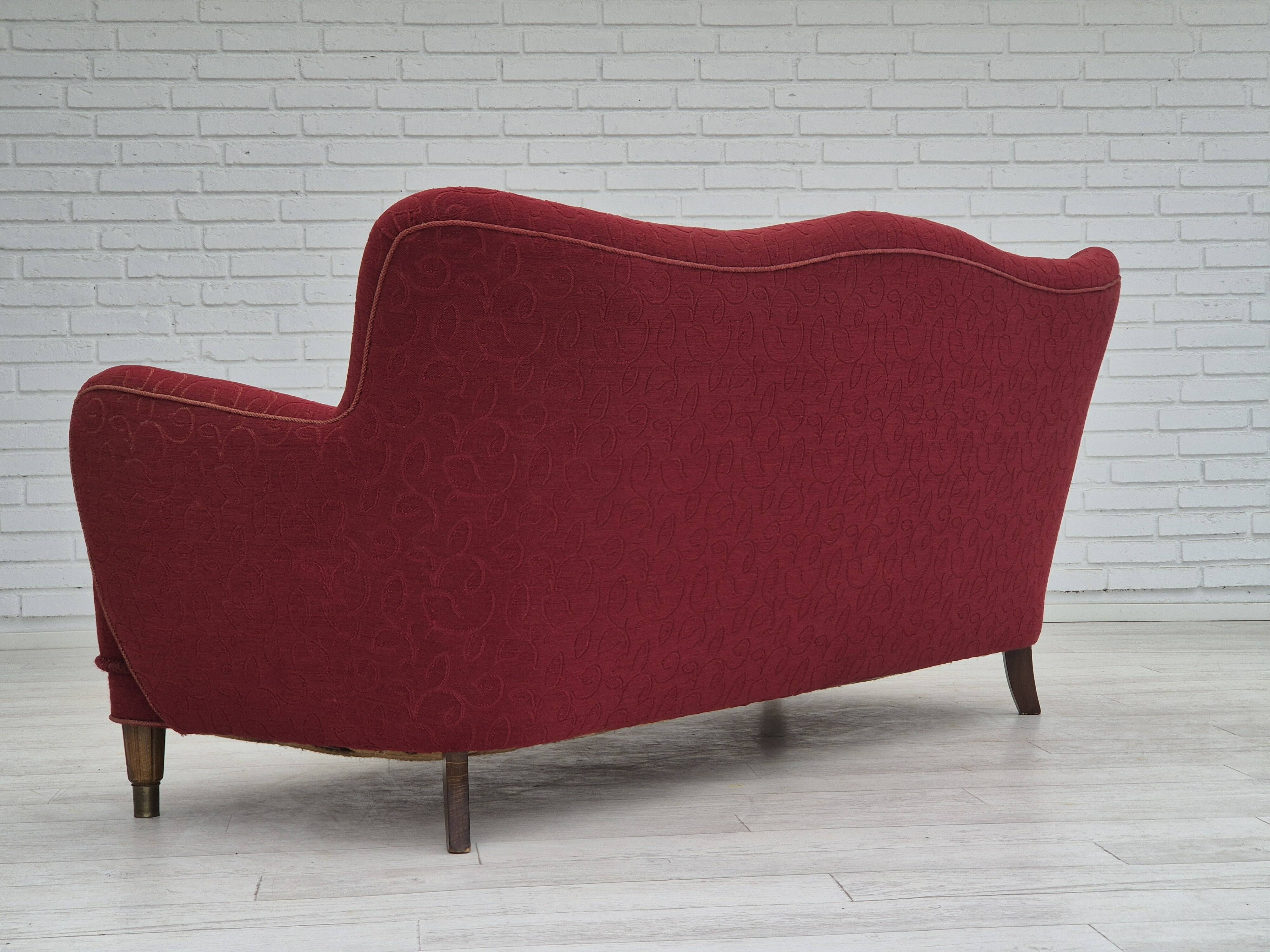 Années 1960, canapé danois 3 places, état d'origine, tissu coton-laine.