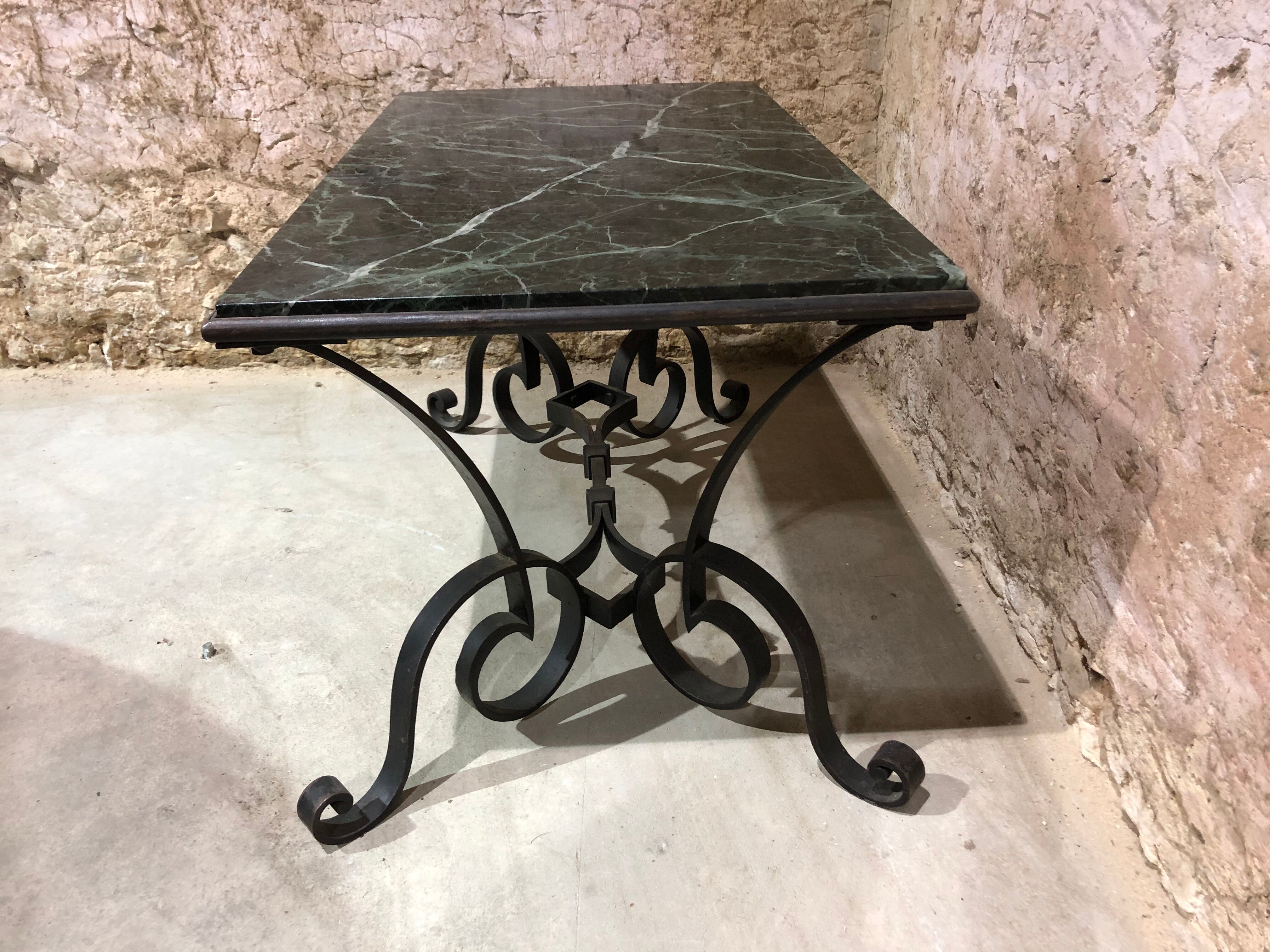 Robert merceris coffee table in wrought iron and 1940s marble
