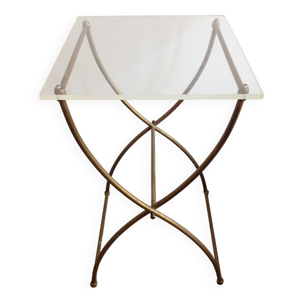 Table d'appoint laiton et plexiglass vintage