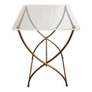 Table d'appoint laiton et plexiglass vintage