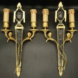Paire de grandes appliques style Louis XVI du XIXe - bronze doré