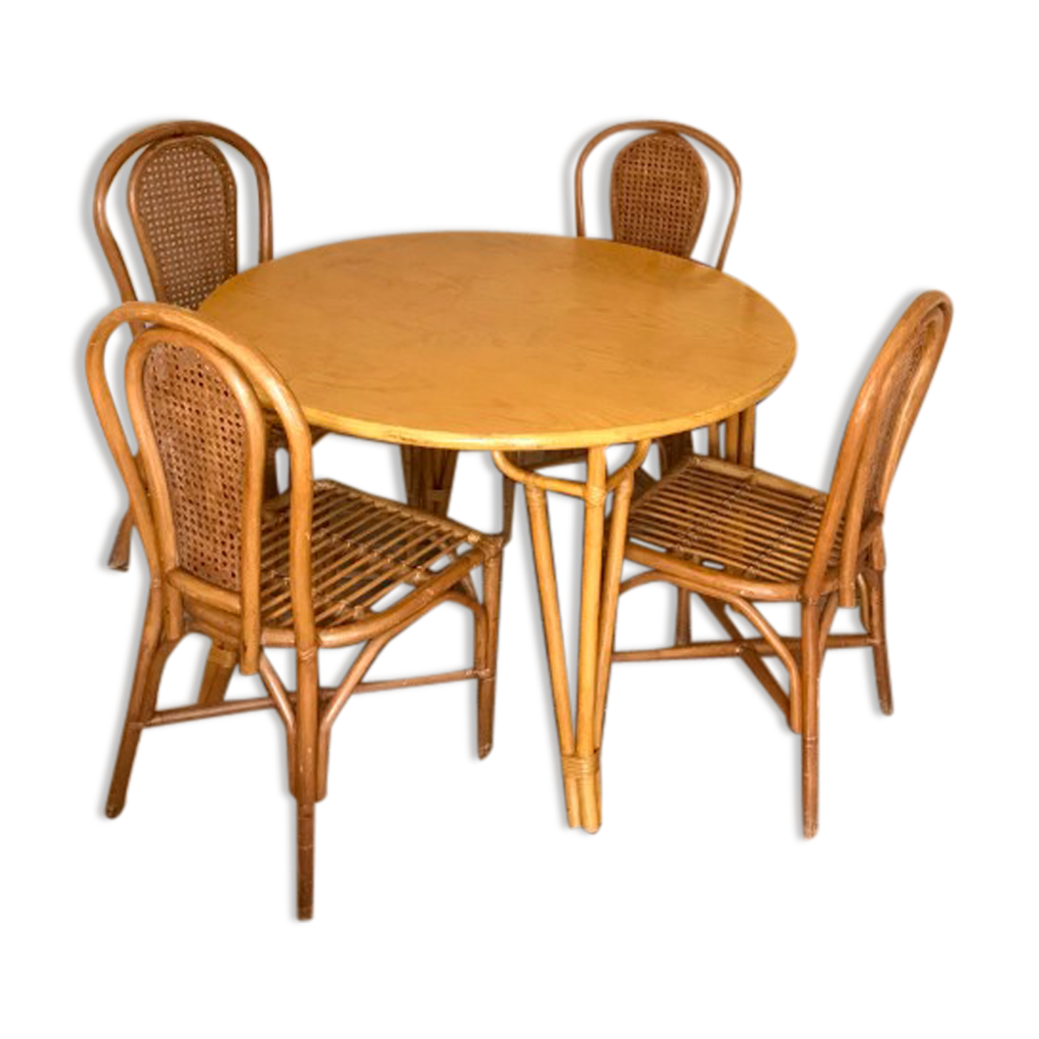 Table set and 4 rattan chairs
