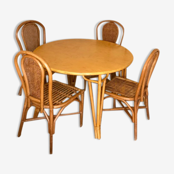 Ensemble table et 4 chaises rotin