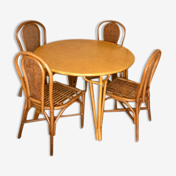 Table set and 4 rattan chairs