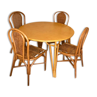 Ensemble table et 4 chaises rotin