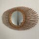 Vintage oval rattan sun mirror 1960 - 52 x 30 cm