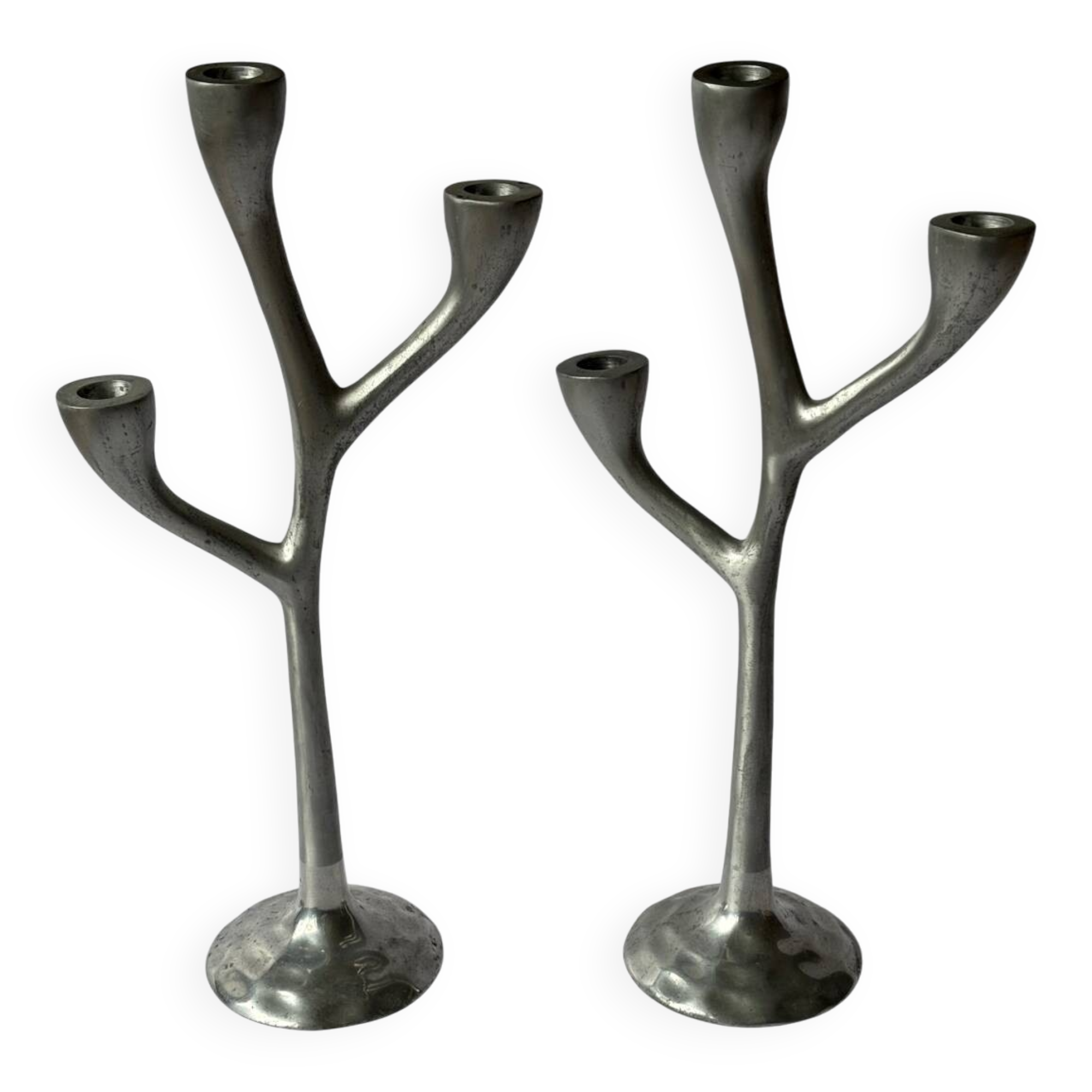 Pair of Italian cast aluminum candlesticks 1970