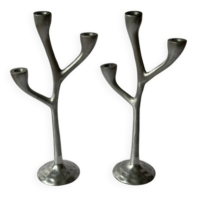 Paire de bougeoirs Italiens en fonte d’aluminium, 1970