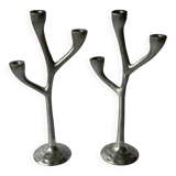 Pair of Italian cast aluminum candlesticks 1970