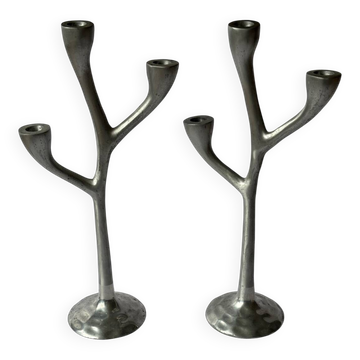 Paire de bougeoirs Italiens en fonte d’aluminium, 1970