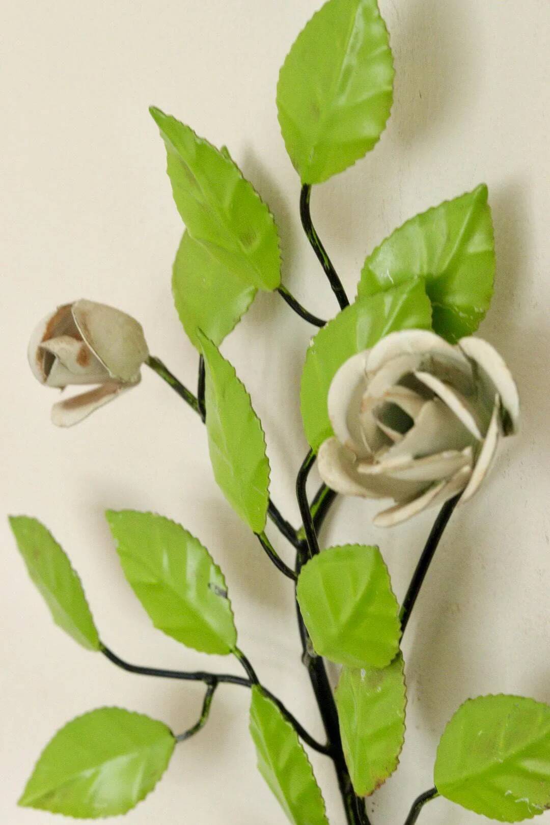 Pair of vintage green metal wall sconces – leaf-shaped