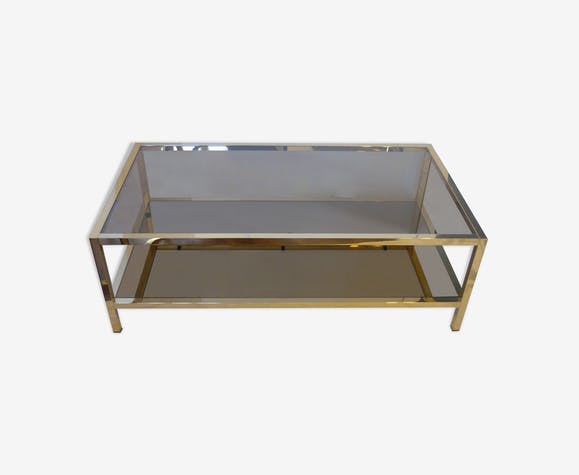Gold metal coffee table with two glass and mirror trays 70
