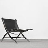 Vintage minimalist chair in Italian leather, 1980s.
