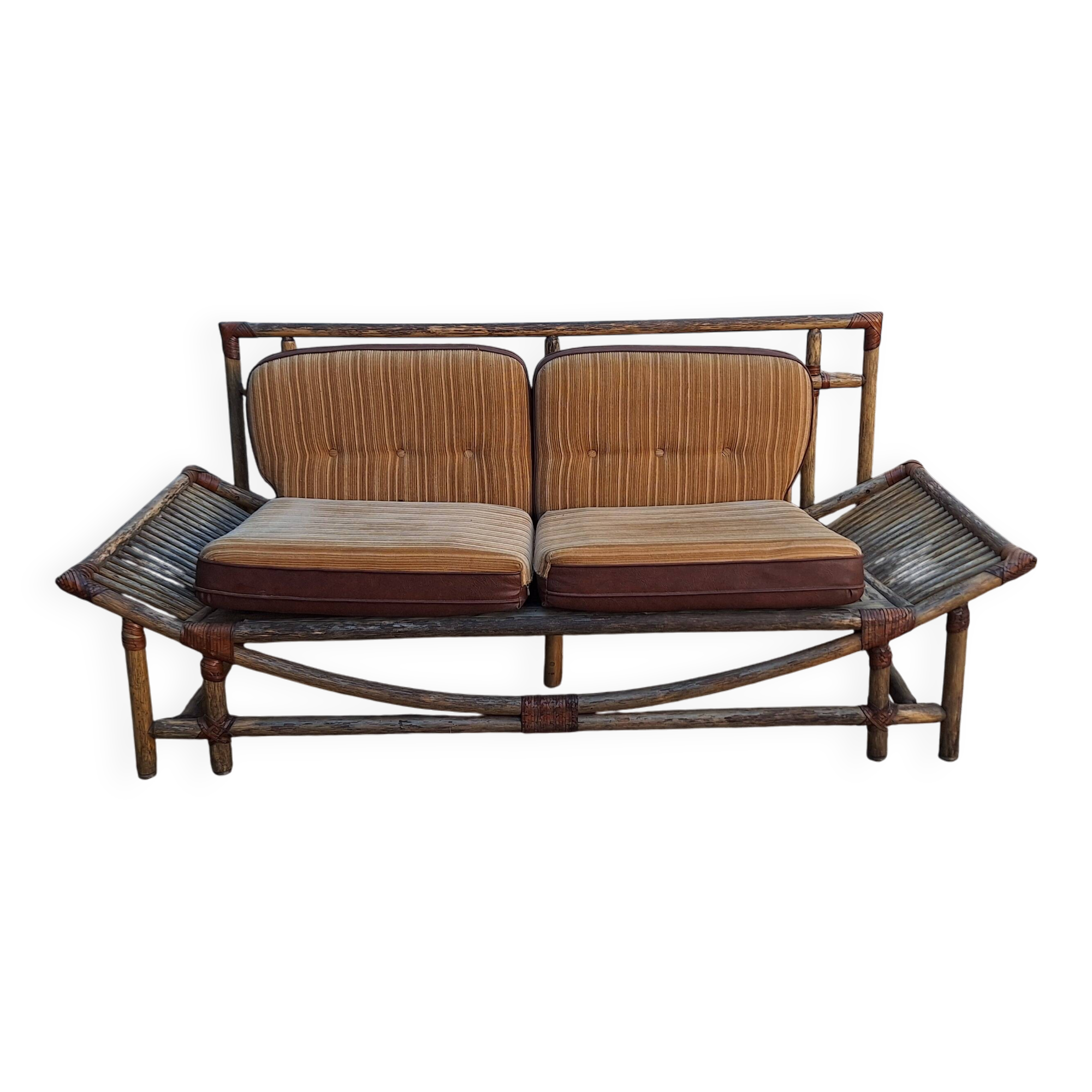 Rattan and bamboo terrace bench