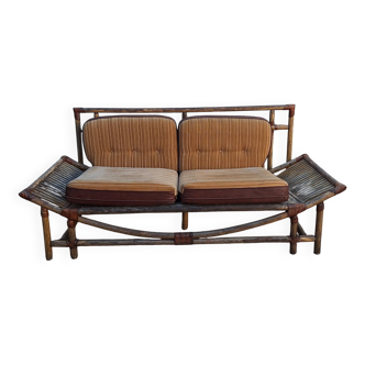 Rattan and bamboo terrace bench