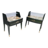 Pair of Dark Green Wooden Nightstands in 1950s Style with a Decorated Top, Italy