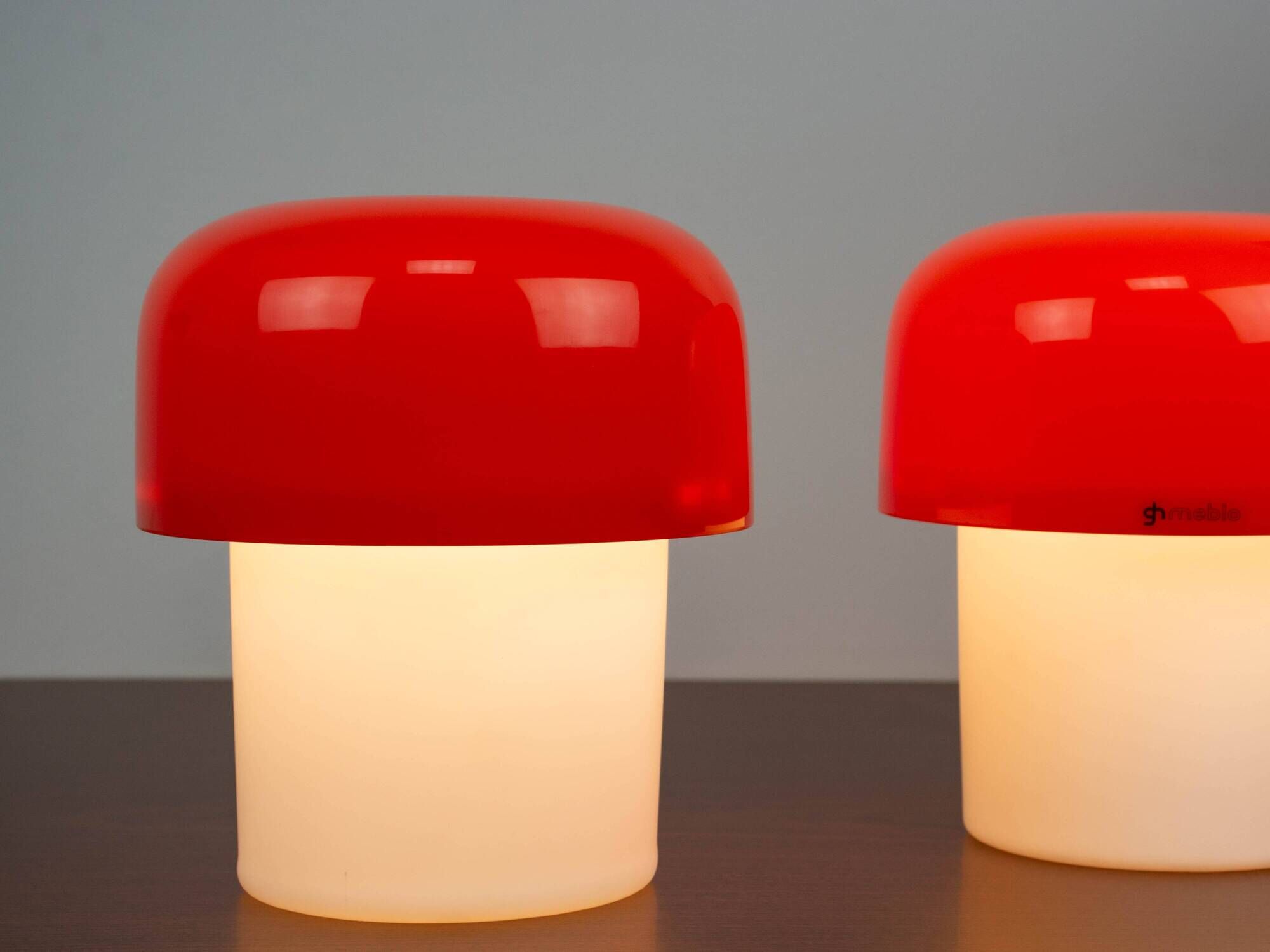 Set of 2 Space Age Orange Meblo Mushroom Table Lamps, Guzzini, 1970s