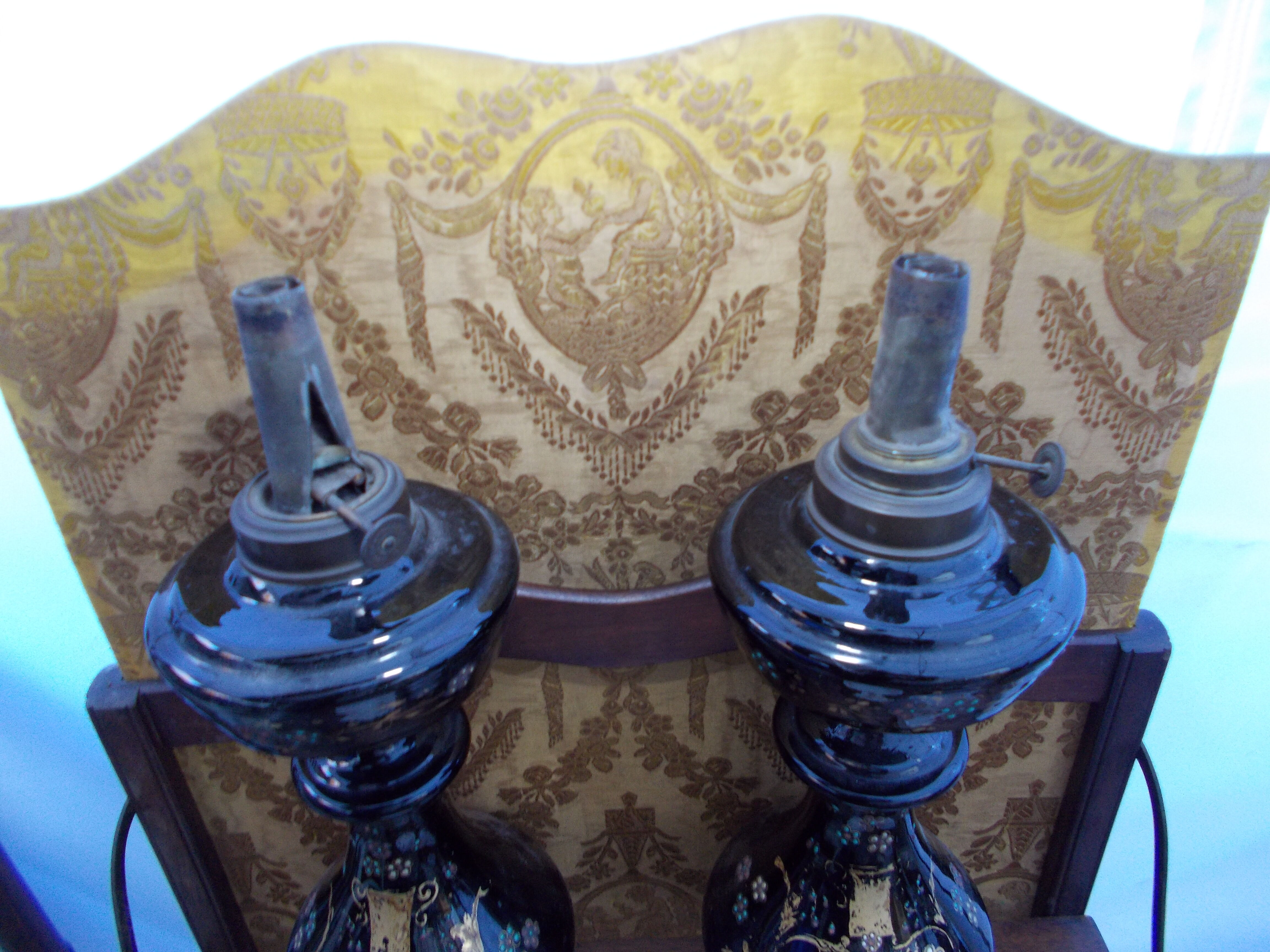 Paire de lampes pétrole en verre époque Napoleon III XIXème