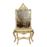 Console Vénitienne et miroir  style Louis XV baroque en bois doré