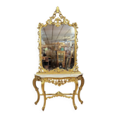 Console Vénitienne et miroir  style Louis XV baroque en bois doré