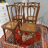 Suite of 4 chairs of Bistrot cannage Japy Frères 1920s