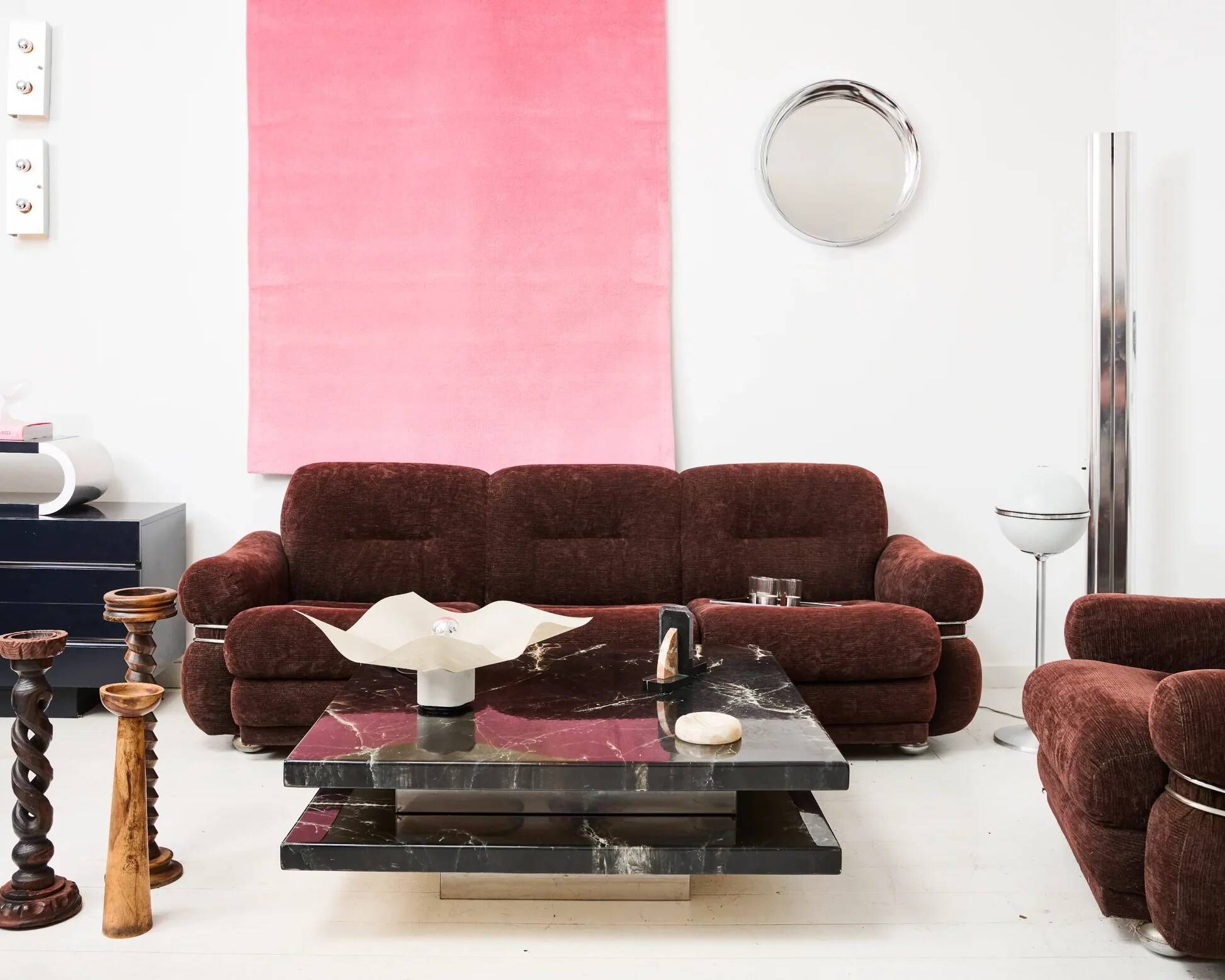 Brown velvet and chrome sofa, designed by Adriano Piazzesi, Italy, 1980s.