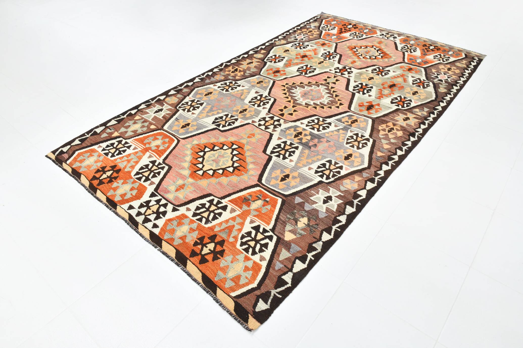 6x10 Kilim Grey & Brown Bohemian Area Kilim Rug, 171x306 Cm