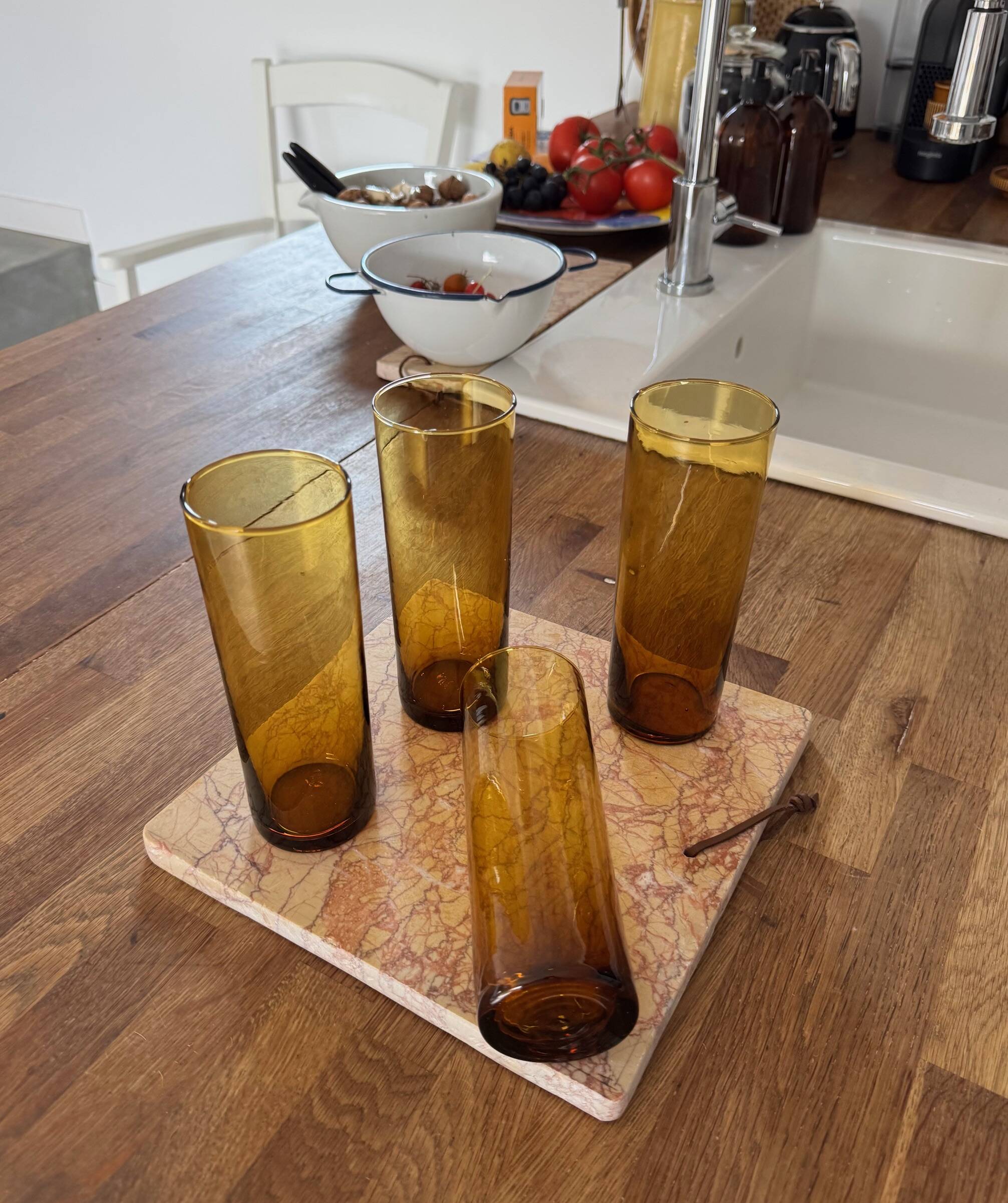 4 tall amber glasses from the 70s/80s