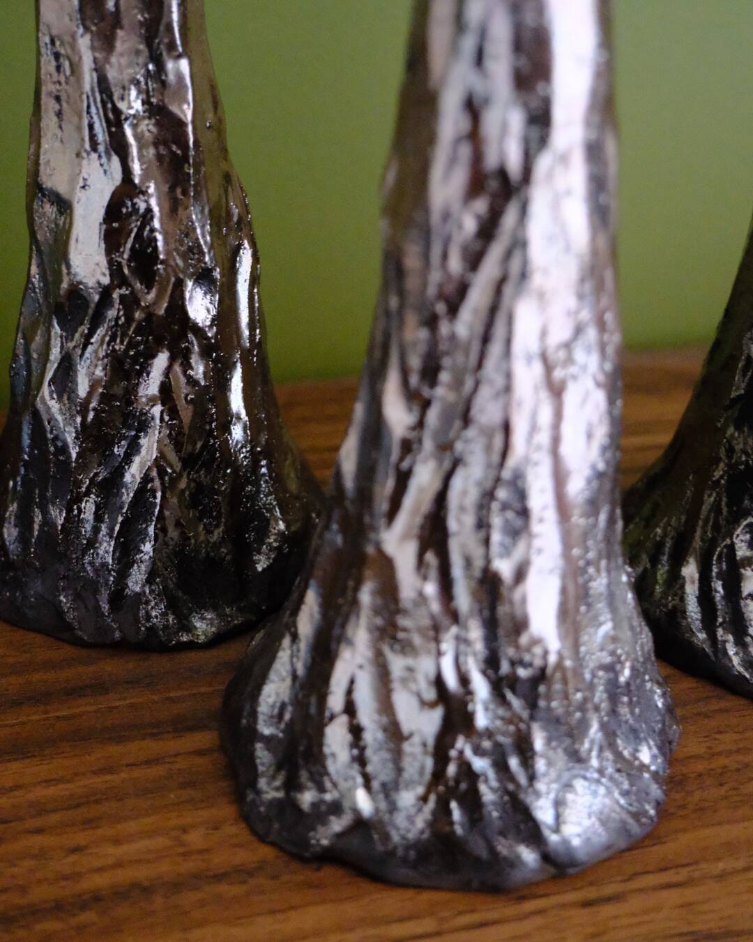 Handmade chrome candlestick with inlaid stones