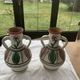 Pair of amphora vase, vintage artisanal and oriental pottery
