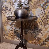 Varnished pedestal table brown color 3 feet classic style 1970s to 3 feet
