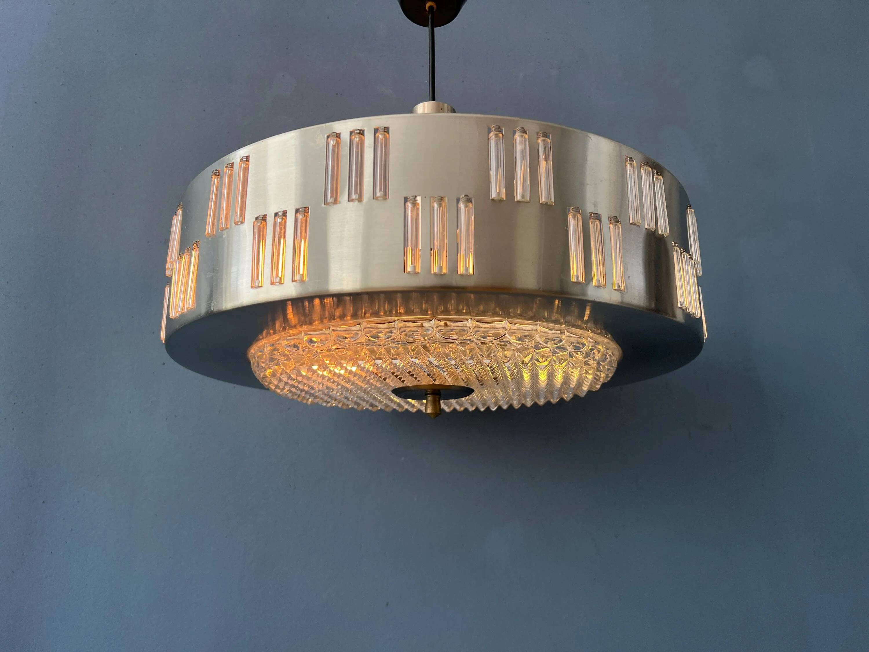 Mid-century crystal glass UFO pendant light