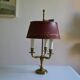Lampe bouillotte 3 feux bronze et abat jour tôle bordeaux