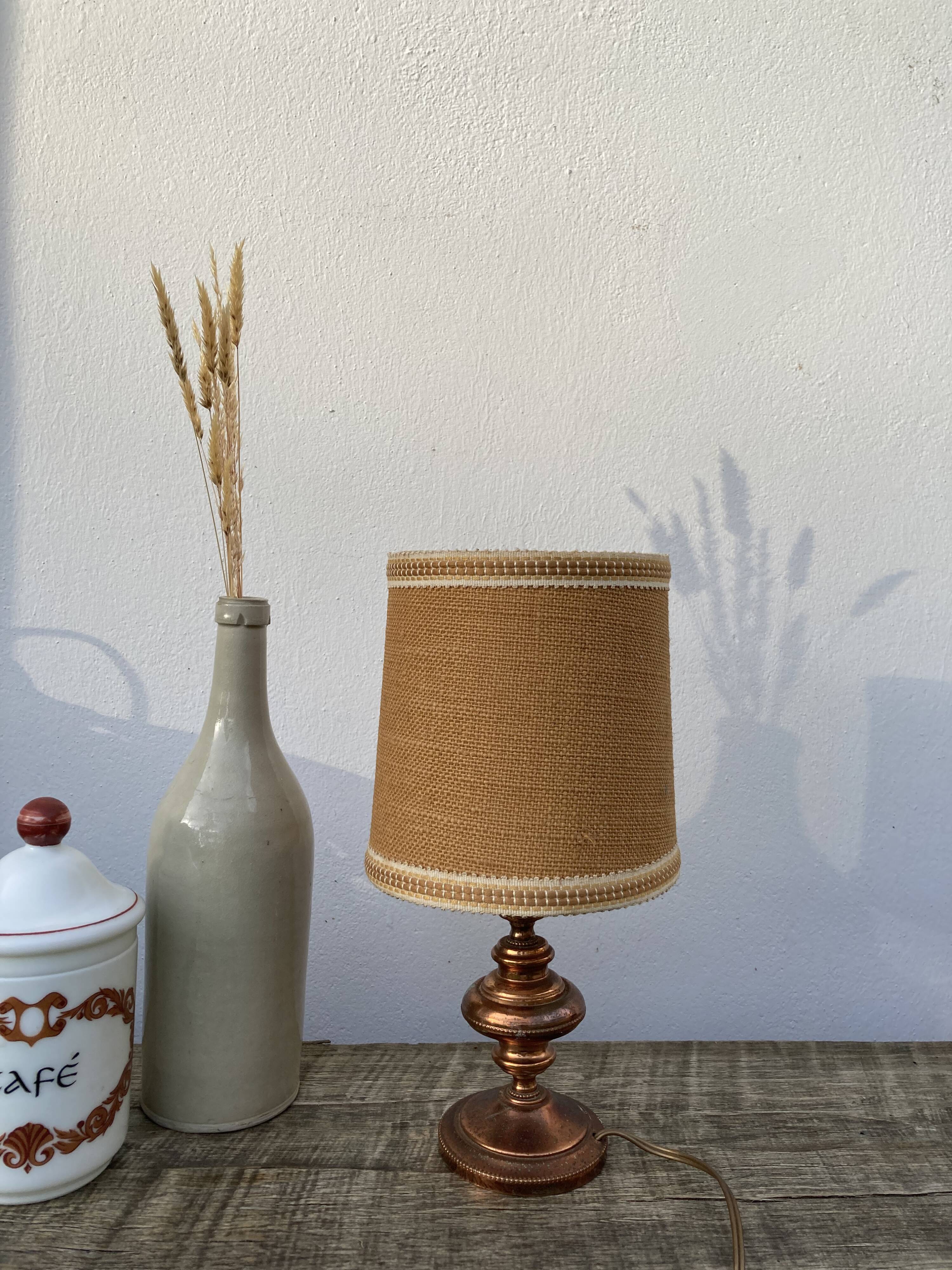 Copper lamp and fabric lampshade from the 70s